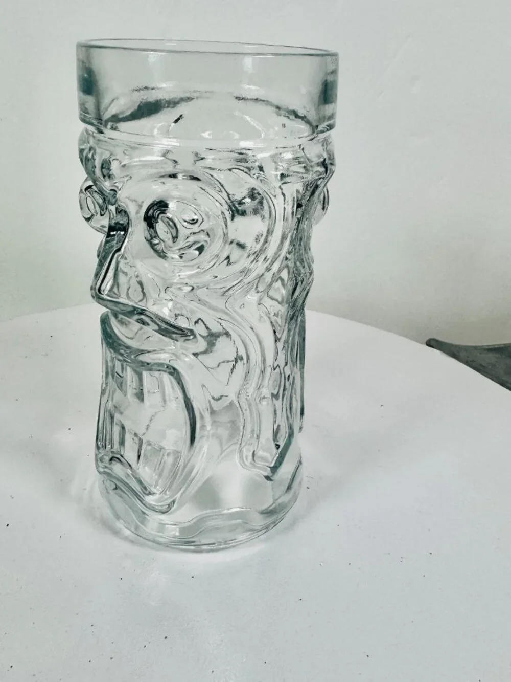 Anchor Hocking 16 oz Clear Glass Screaming Tiki Tropical Vtg Tribal God